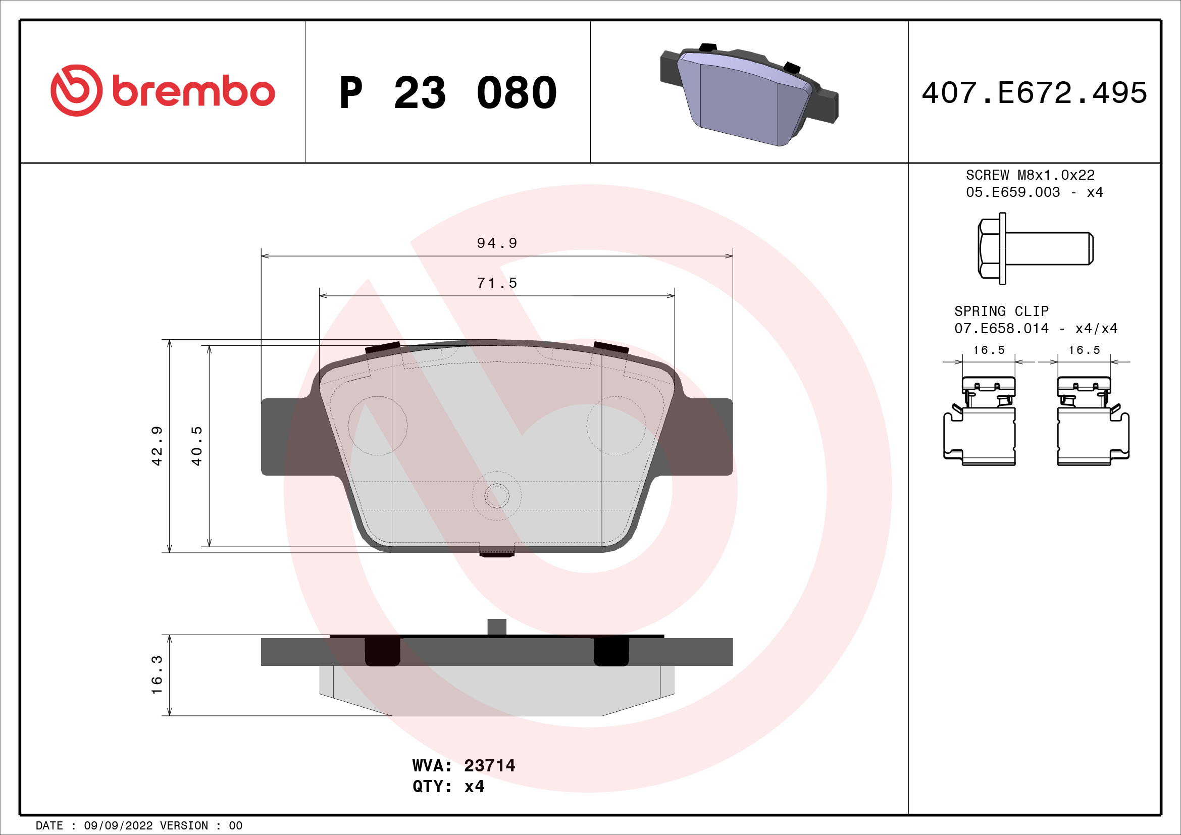 A.B.S. P 23 080 BREMBO Bremsbelagsatz, Scheibenbremse